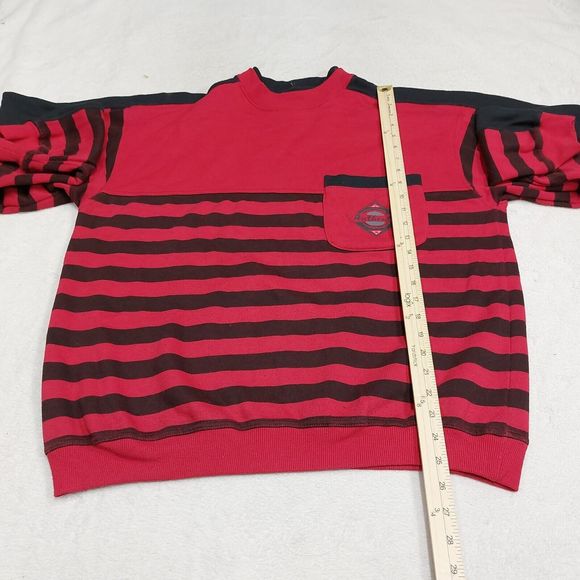 Vintage 90s Express Red & Black Striped Pocket Crewneck Sweatshirt Size Medium - Picture 5 of 7